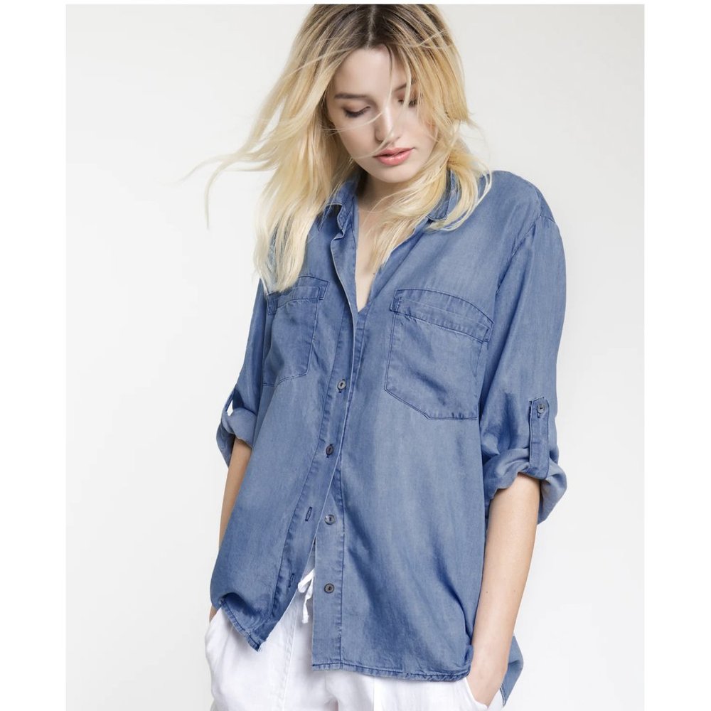 TENCEL DENIM BUTTON DOWN SHIRT | BLUE
